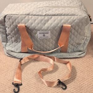 Gray and Pink Quilted Travel Bag with Leather Straps NWOT